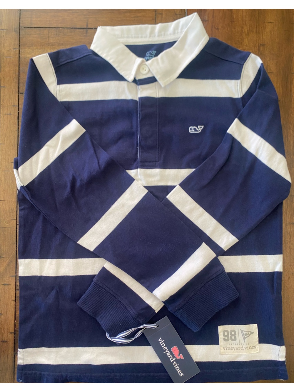 Vineyard Vines Nautical Navy & White Striped Long Sleeve Polo